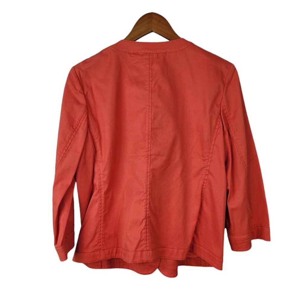 NEW Talbots Ruffle Front Jacket 12 career business Pink 3/4 Sleeve Red Orange - Picture 3 of 9